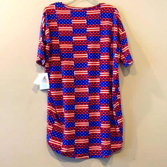 LuLaRoe Irma Top hi low XS NWT patriotic print - Picture 2 of 7